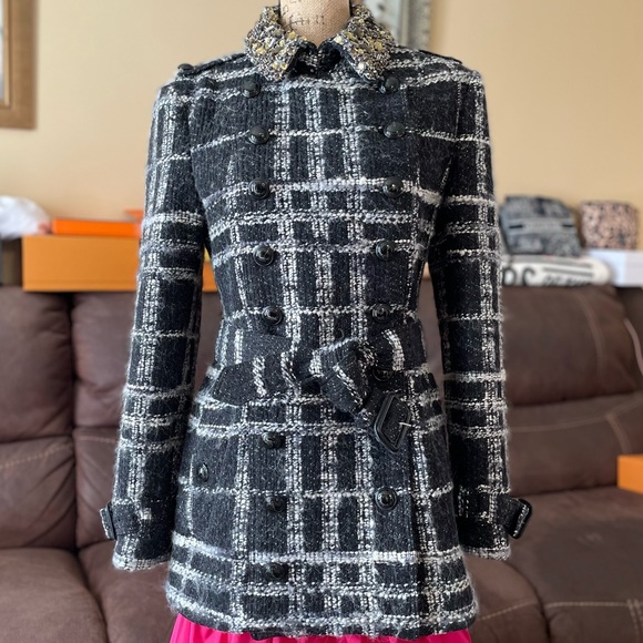 Burberry classic plaid with embellished collar Pea Coat - Picture 1 of 16